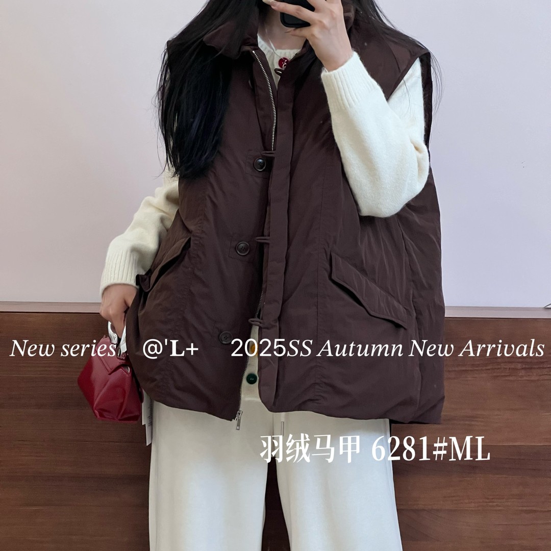 L+韩系简约宽松格纹拼接马甲女秋冬复古文艺无袖保暖坎肩外套