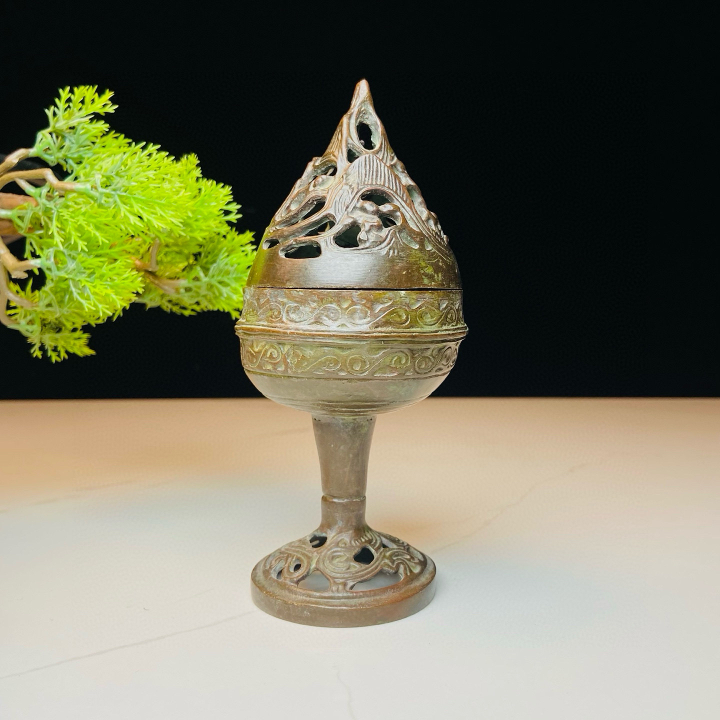 精美博山炉香炉铜器香薰炉 高16公分 长7.5公分 约重428克