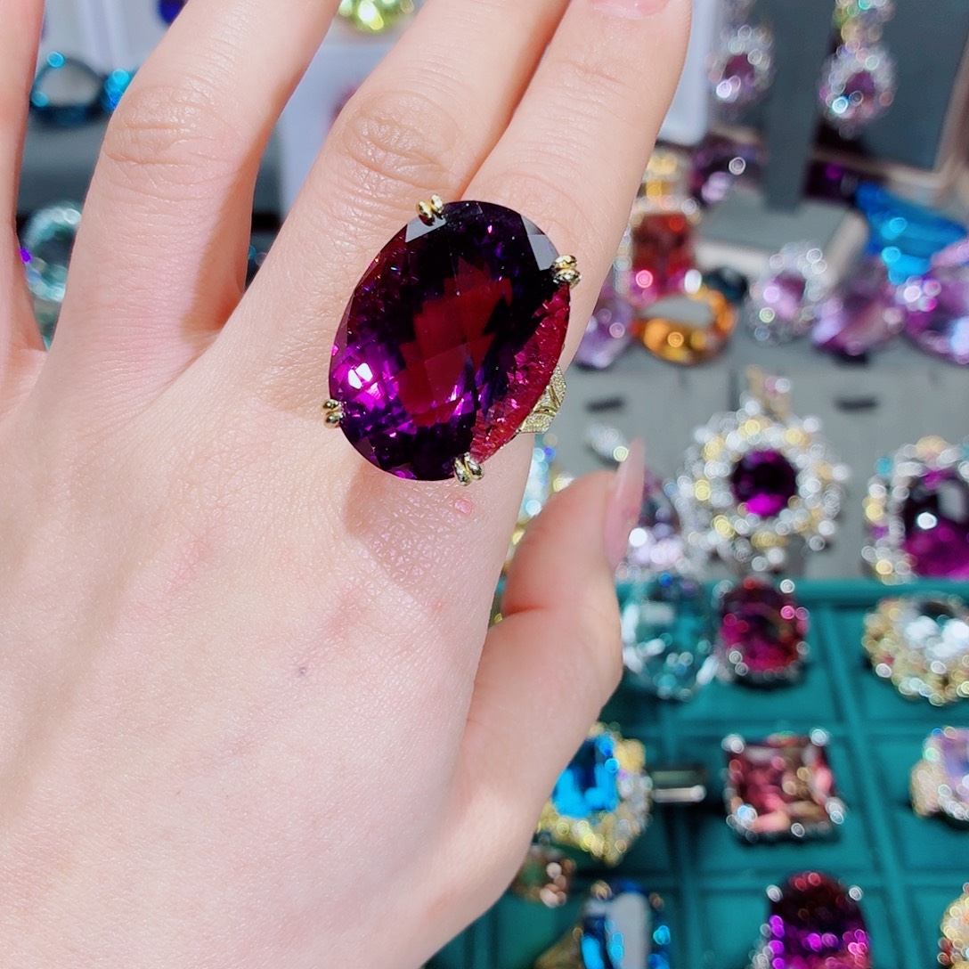 戒指银S925镶嵌紫晶戒指