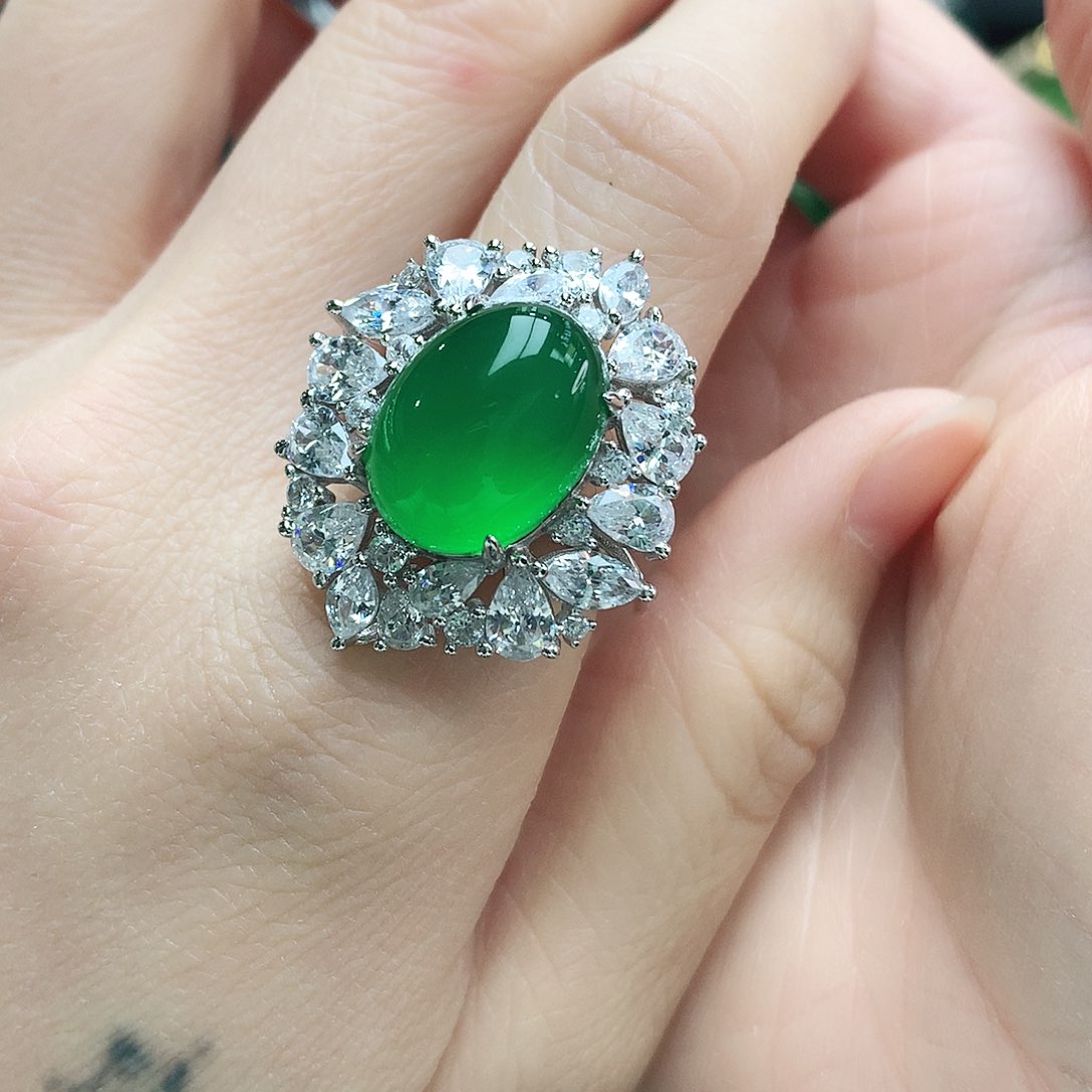 玛瑙/玉髓戒指银S925镶嵌