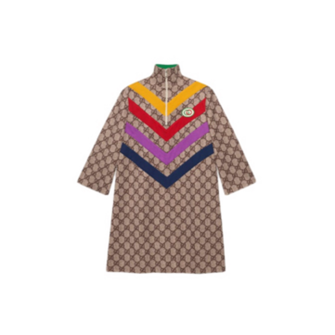 全新未使用 GUCCI/古驰 印花长袖连衣裙米色/M码/B00973