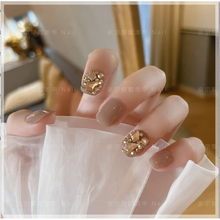 【短圆】香槟满钻 穿戴甲超闪美甲贴片可拆卸穿戴式指甲贴片24片装