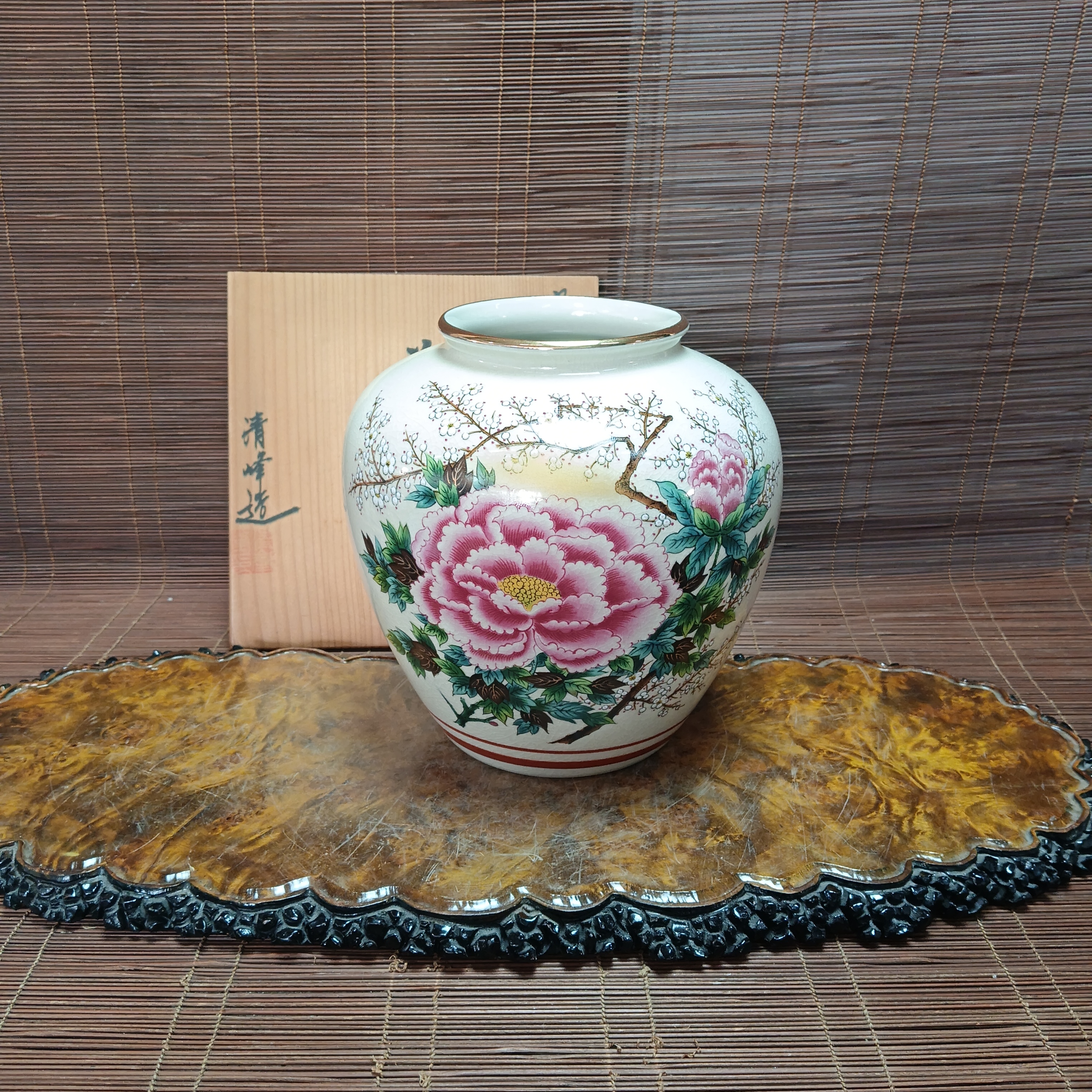 1003九谷陶瓷彩花花瓶