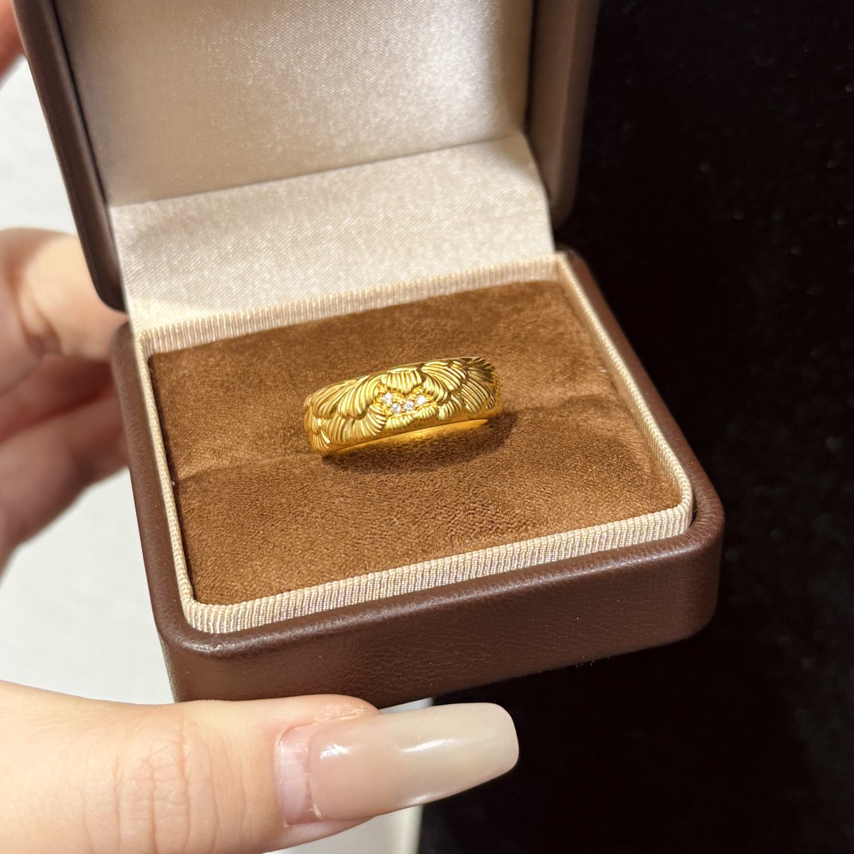 足金999花卉戒指送女生 圣诞礼物