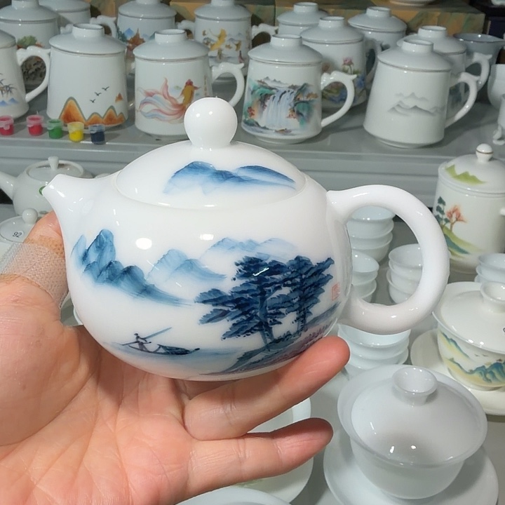 微瑕冰种泡茶壶手绘