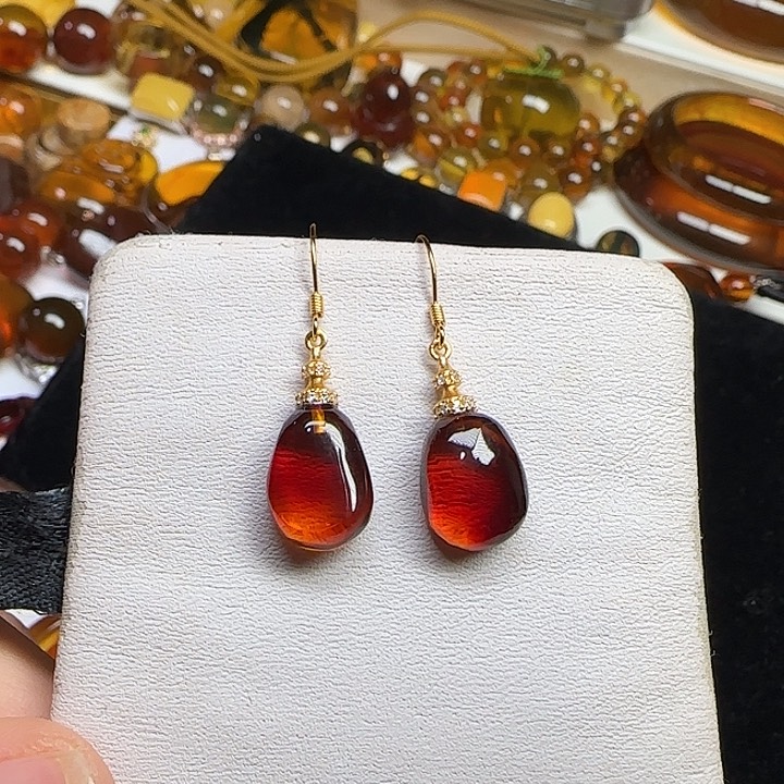 血珀未镶嵌耳饰天然缅甸血珀耳坠