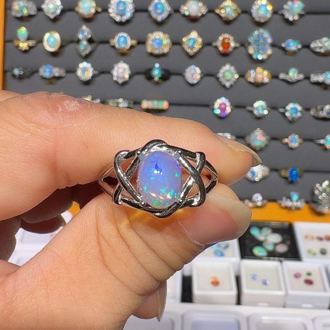 欧泊银S925镶嵌戒指戒指