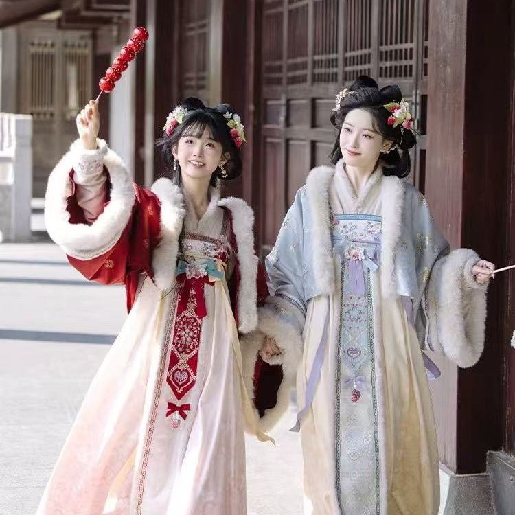 【送福草莓】双色改良法门寺外披齐胸连衣裙冬季公主裙套
