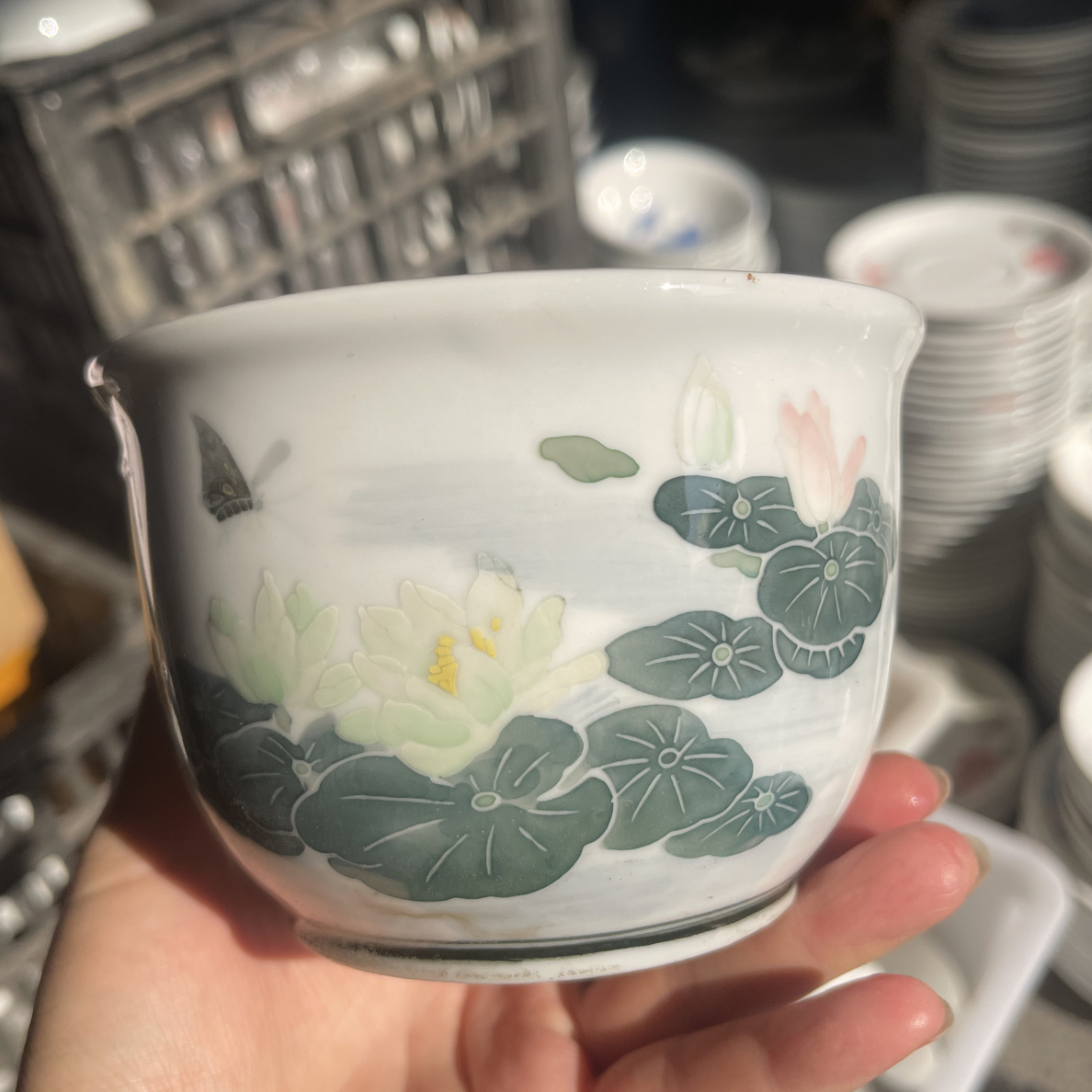 老群力手绘釉下五彩中式花缸12厘米直径纯手工好瓷库存尾货有瑕疵