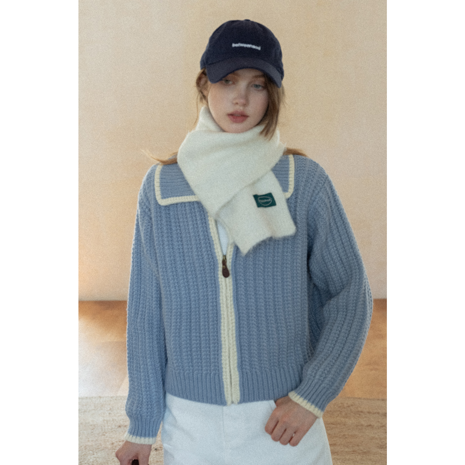 EGGKA【11/6 20:00】新品撞边翻领宽松拉链毛衣外套E25A40474AF