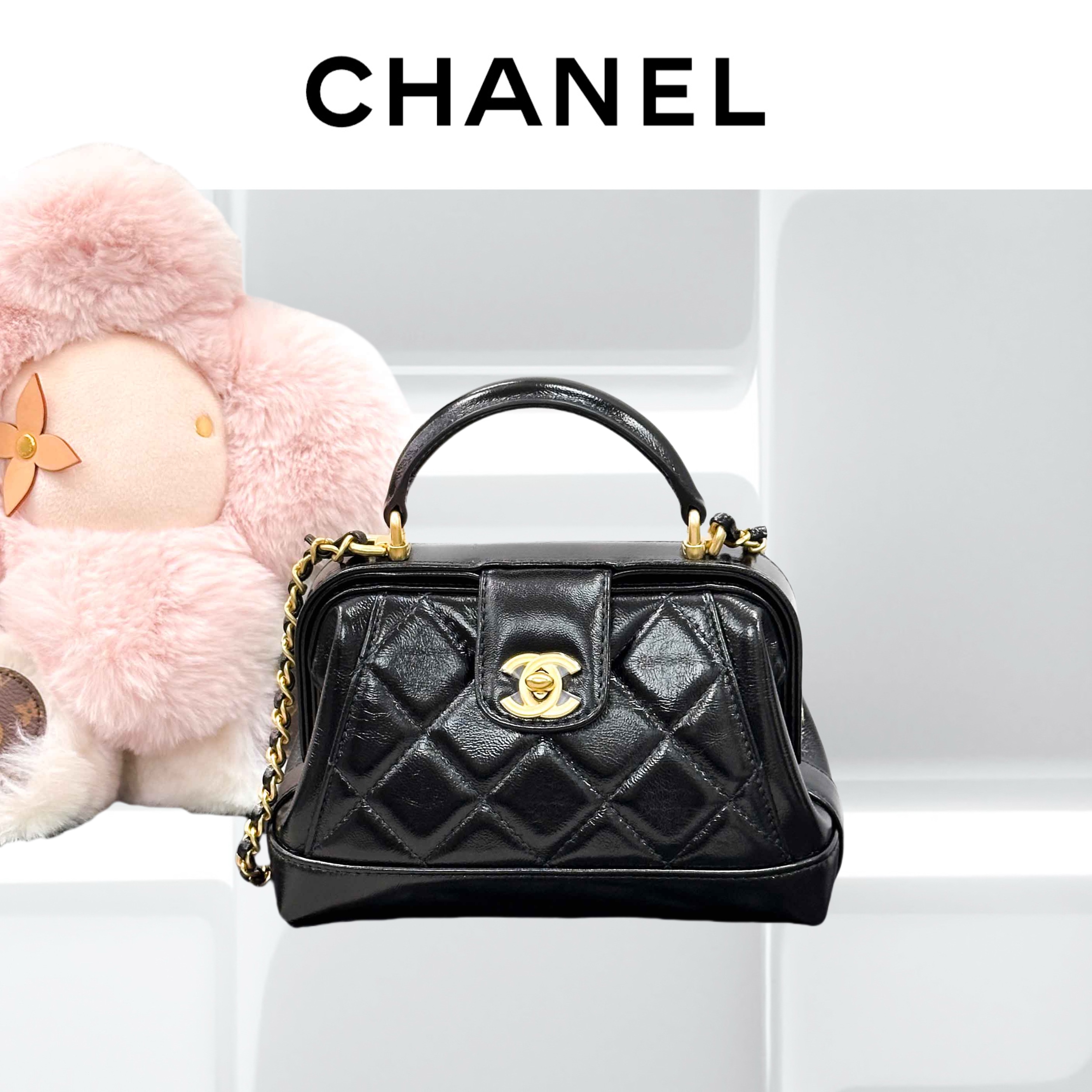99新 Chanel/香奈儿 黑金 菱格纹 单手柄 医生包