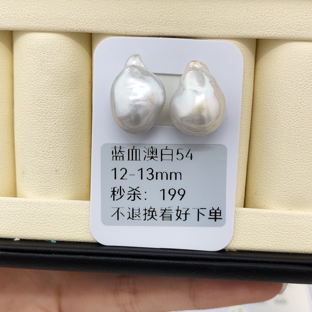 耳饰未镶嵌海水珍珠12-13mm澳白对珠（无鉴赏）