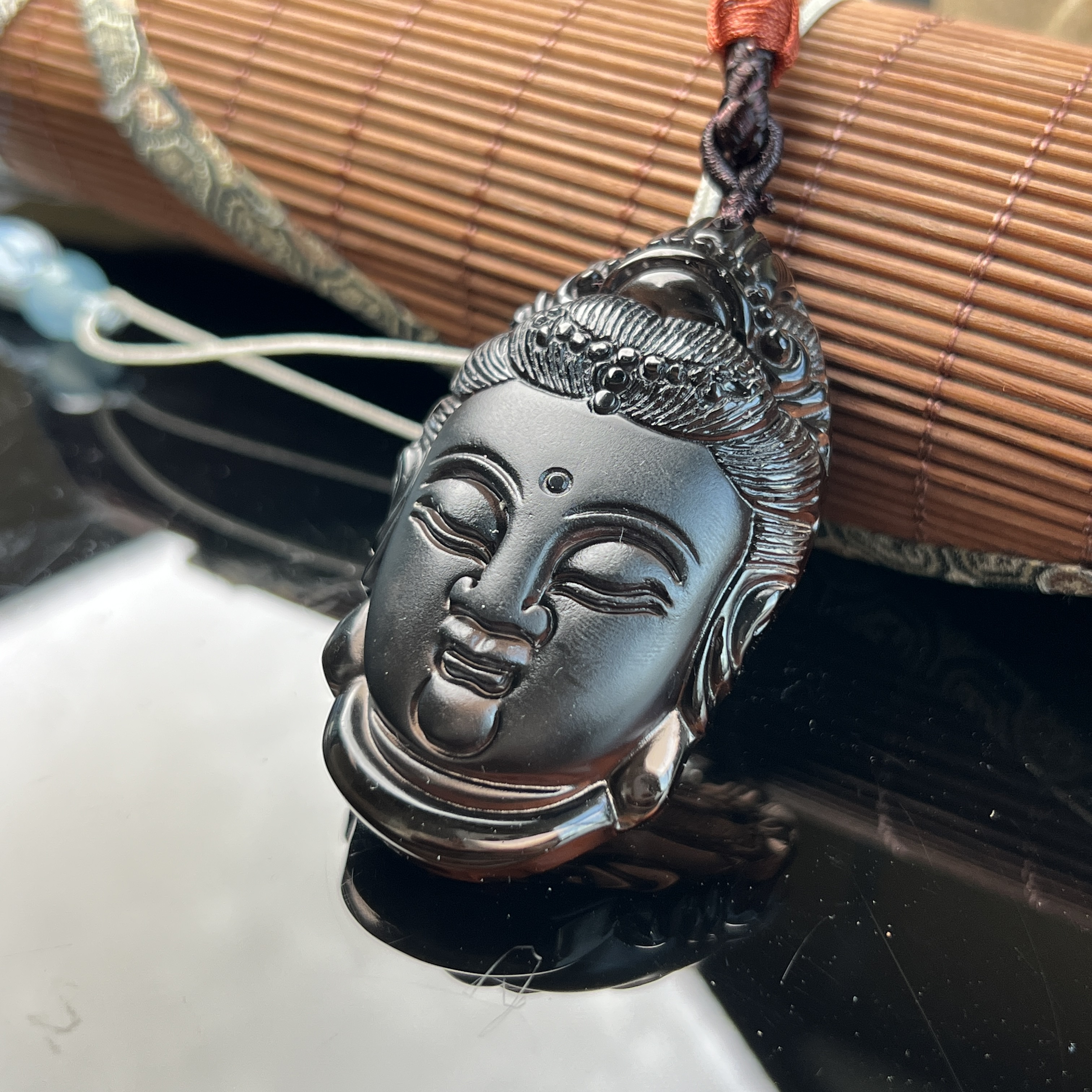 黑曜石观音吊坠观音头女士玉石挂件黑曜岩百搭首饰男款 @只发一件