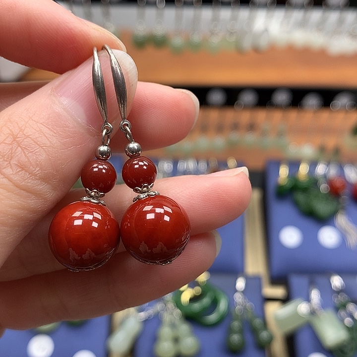 玛瑙/玉髓银S925镶嵌耳环12左右