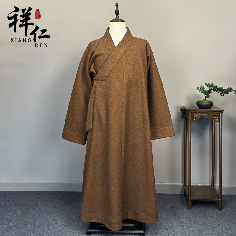 冬季羊加绒长褂双层保暖长衫男女同款