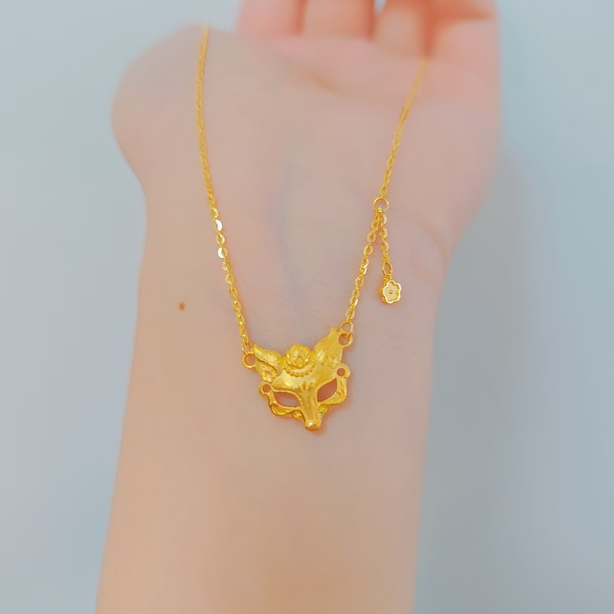 足金999狐狸面具小花滴流黄金套链时尚百搭黄金首饰项链35