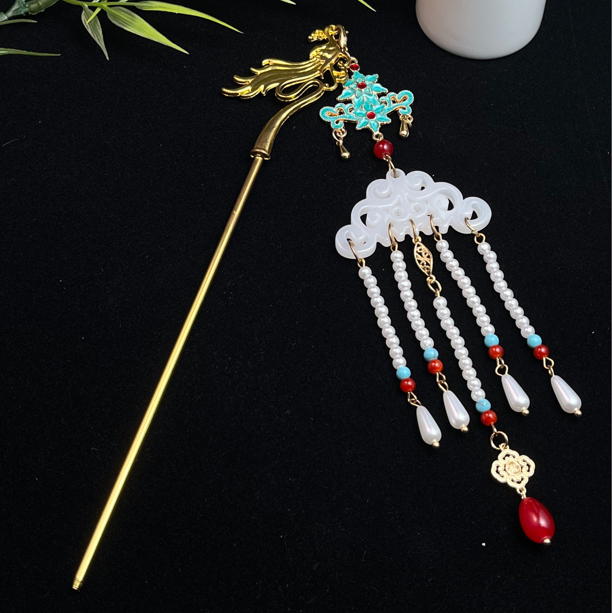 【A038】QH古风发簪 汉服配饰金色凤凰合金发簪