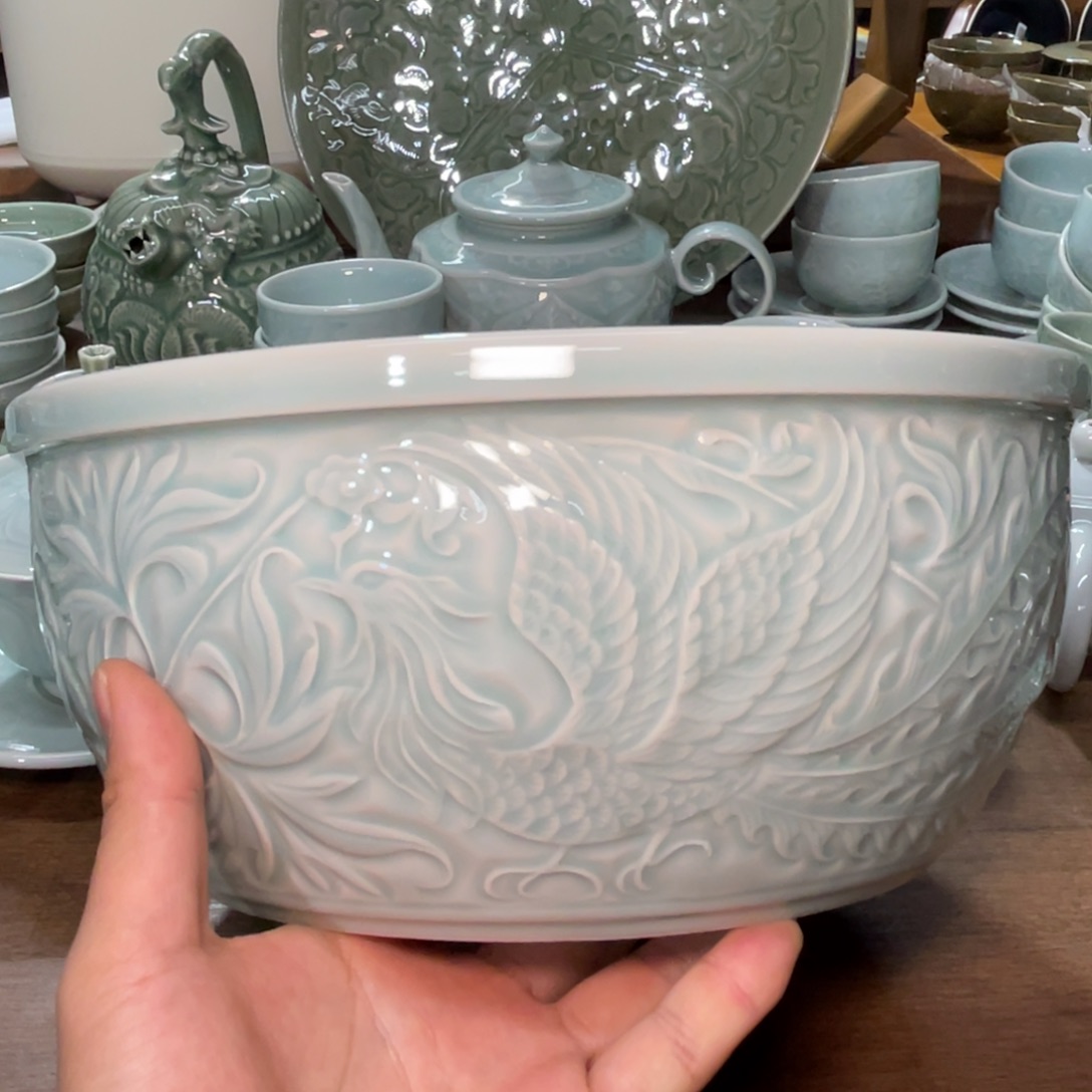 天青色凤凰面盆1只