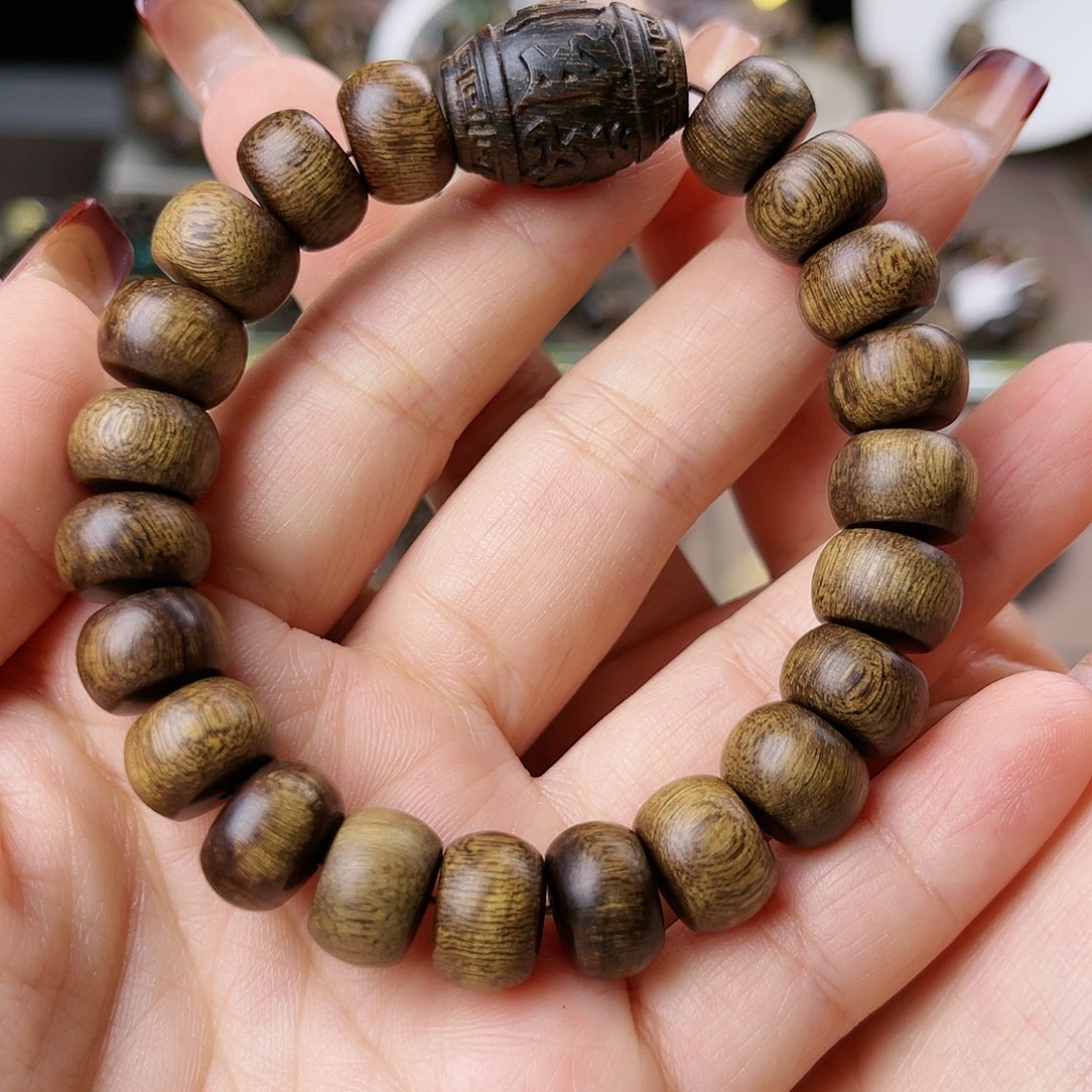 沉香手串富森红土沉玉化糖心老料满留疤1.2算盘珠