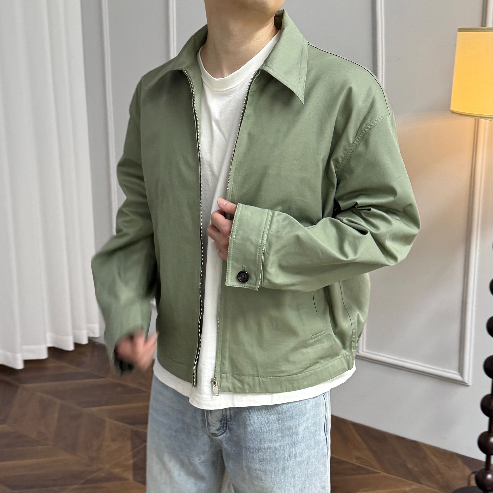 25早春新款 杜松子绿 高级感cleanfit 双面拉链 短宽翻领夹克外套