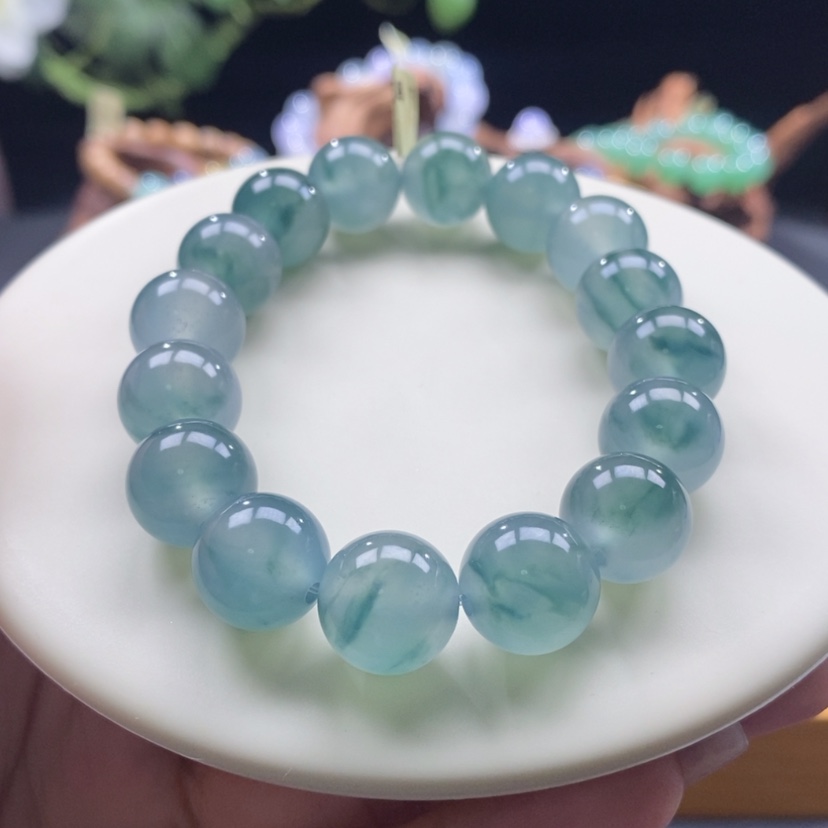 【闪购商品】翡翠手串未镶嵌高冰蓝底飘花手串卡12+