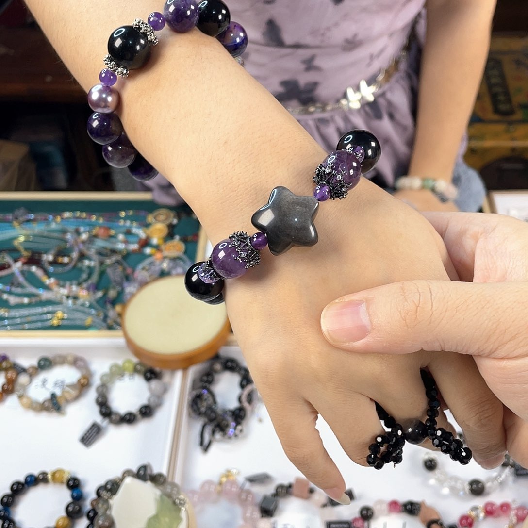 水晶手链银S925镀金镶嵌