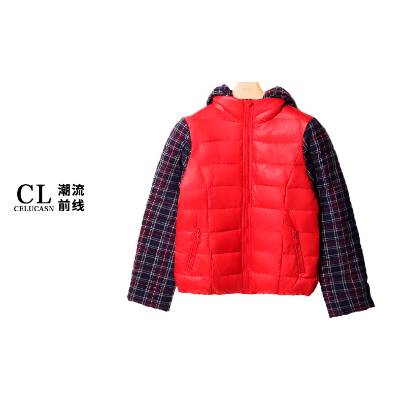 Y4WBY0314#拼接格纹袖短款格纹女日韩风外套女