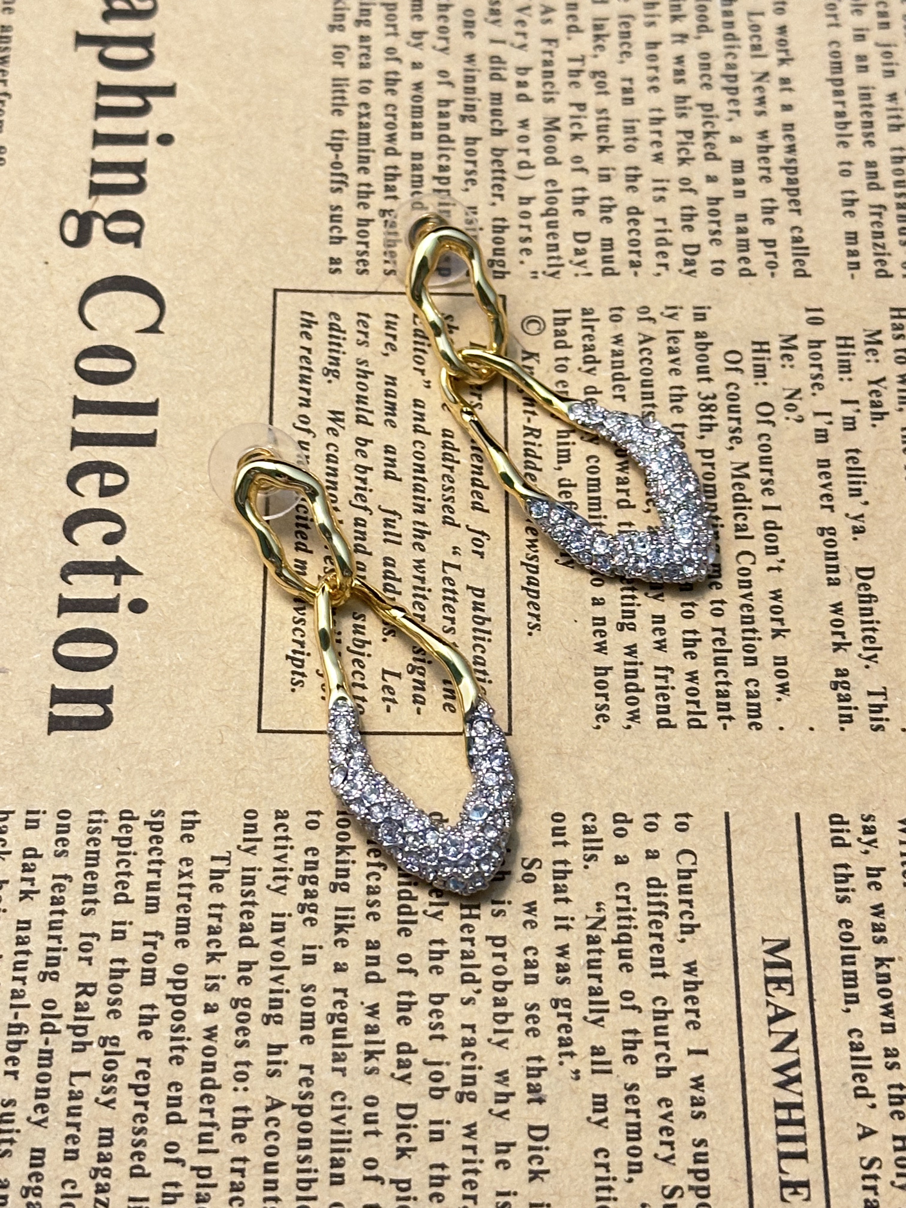 铜合金琉璃耳饰 中古镀金素金镶嵌锆石耳饰 E1225