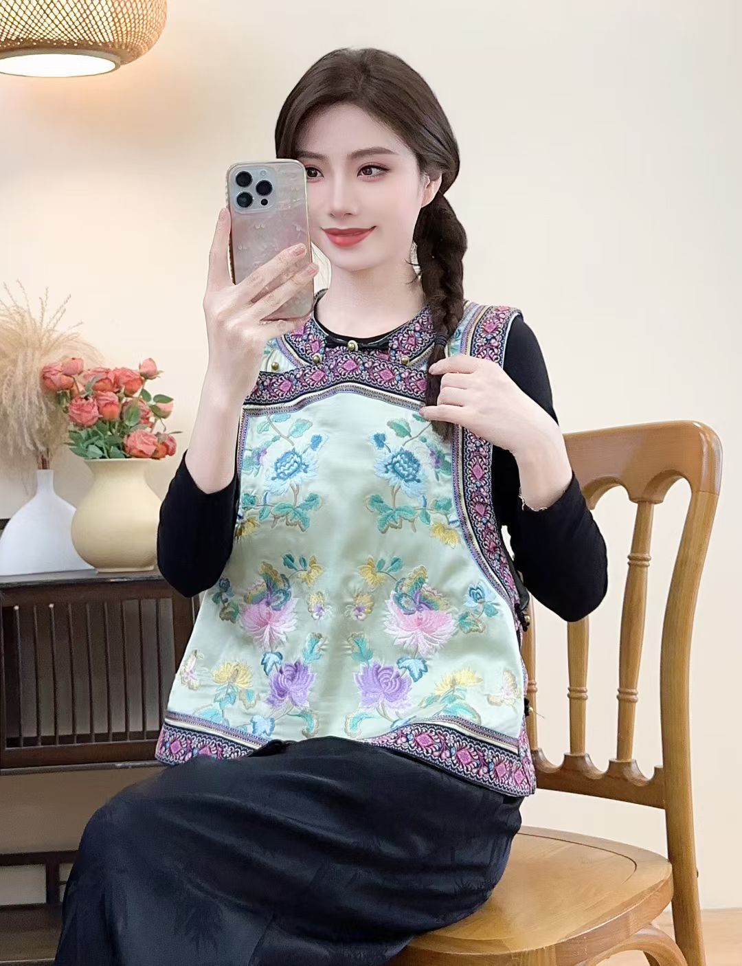 8163新款  国风绣花马甲时尚百搭女士中式中国风