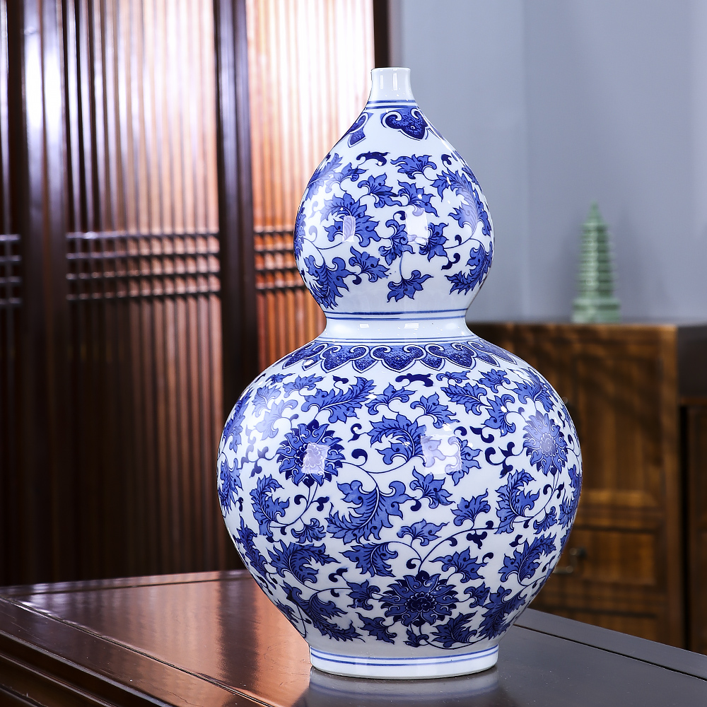 景德镇陶瓷器150件青花葫芦客厅插花中式家电视柜居装饰摆件