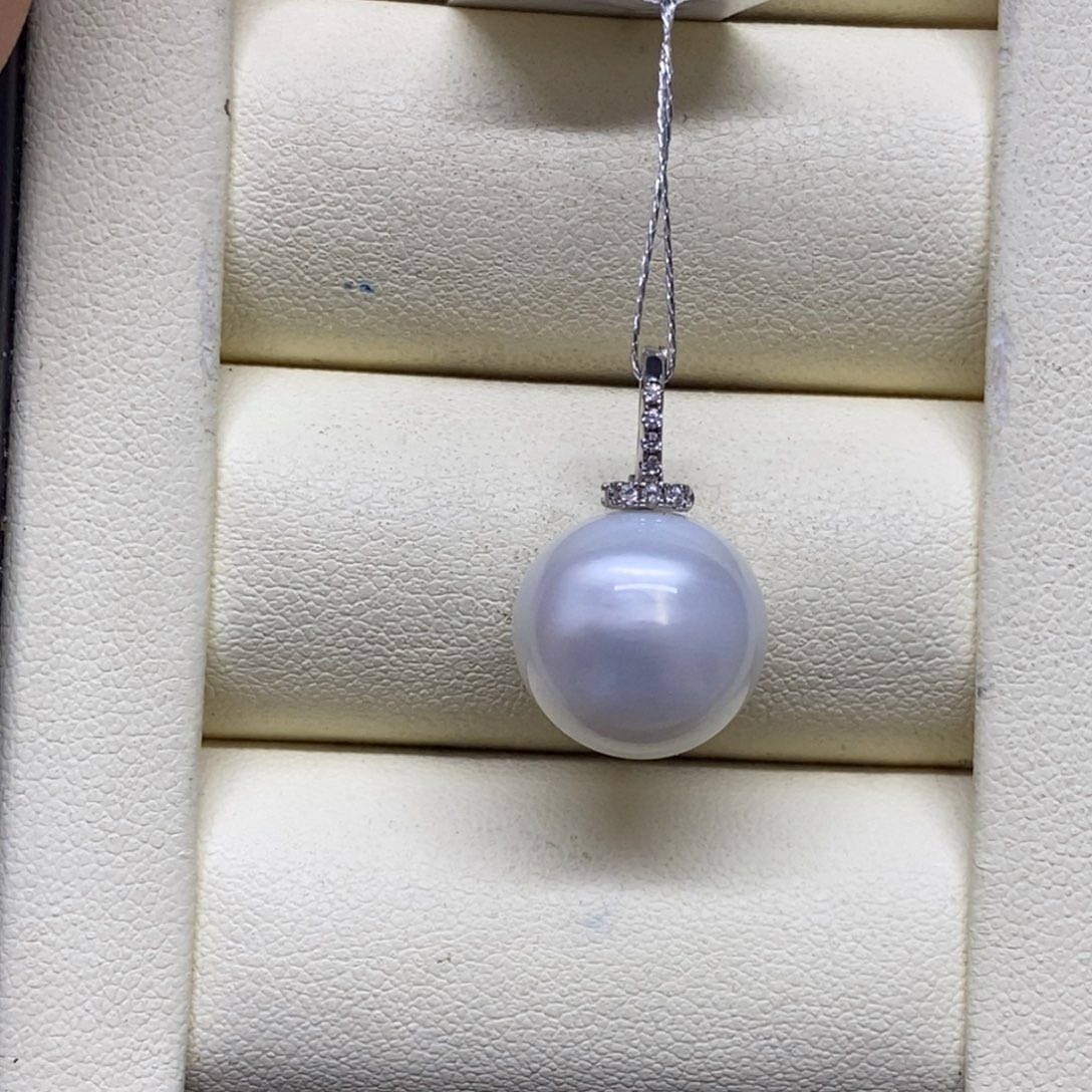 颈饰银S925镶嵌海水珍珠澳白吊坠12.9m m