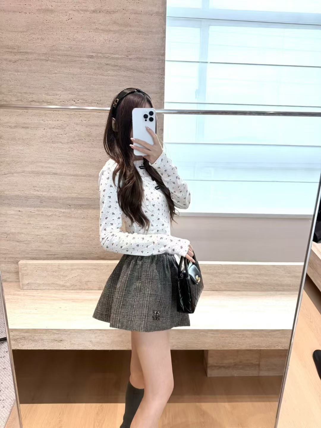 PS高定25秋冬新款千鸟格格纹松紧高腰羊毛蓬蓬裙百搭短裙半身裙女