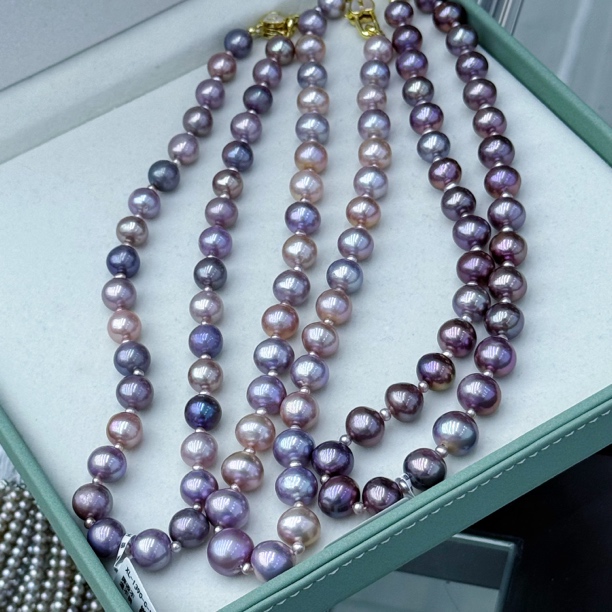 【绎世珠宝】中紫糖果色爱迪生紫色珍珠炫彩项链3-9mm（多样性发一）