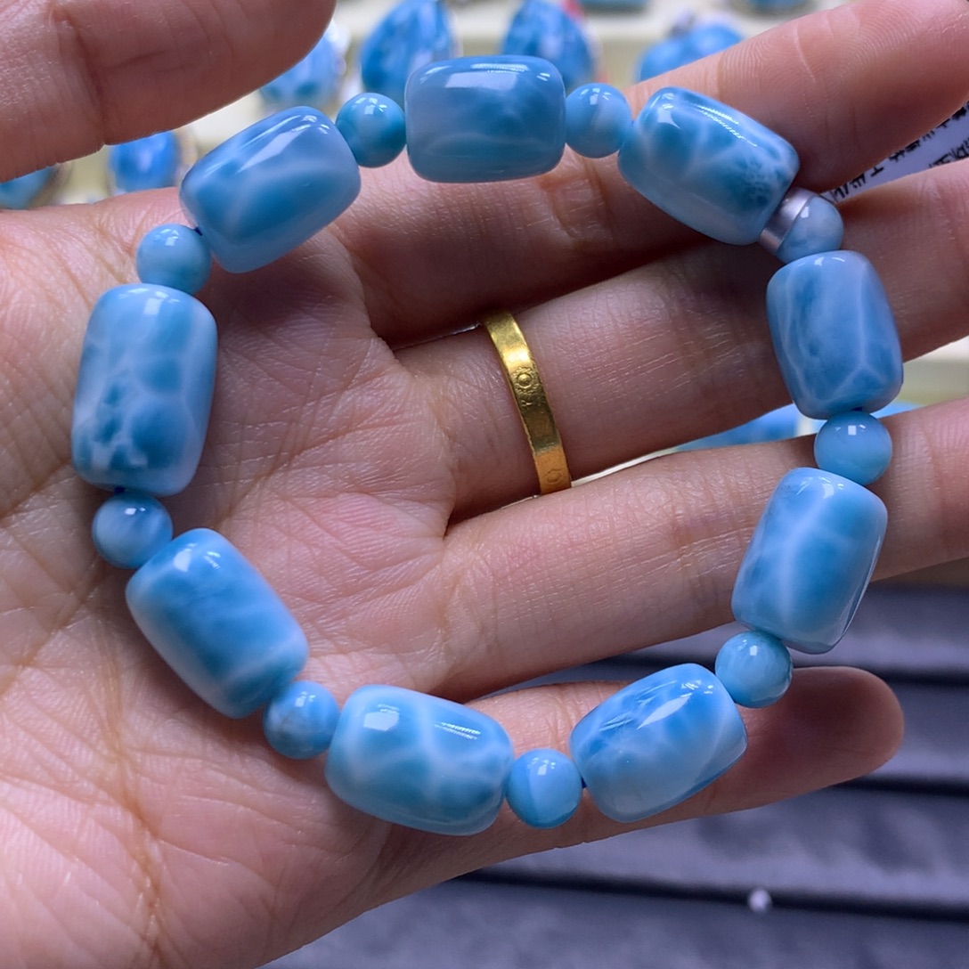 针钠钙石（海纹石）未镶嵌手串11+桶珠色差略异