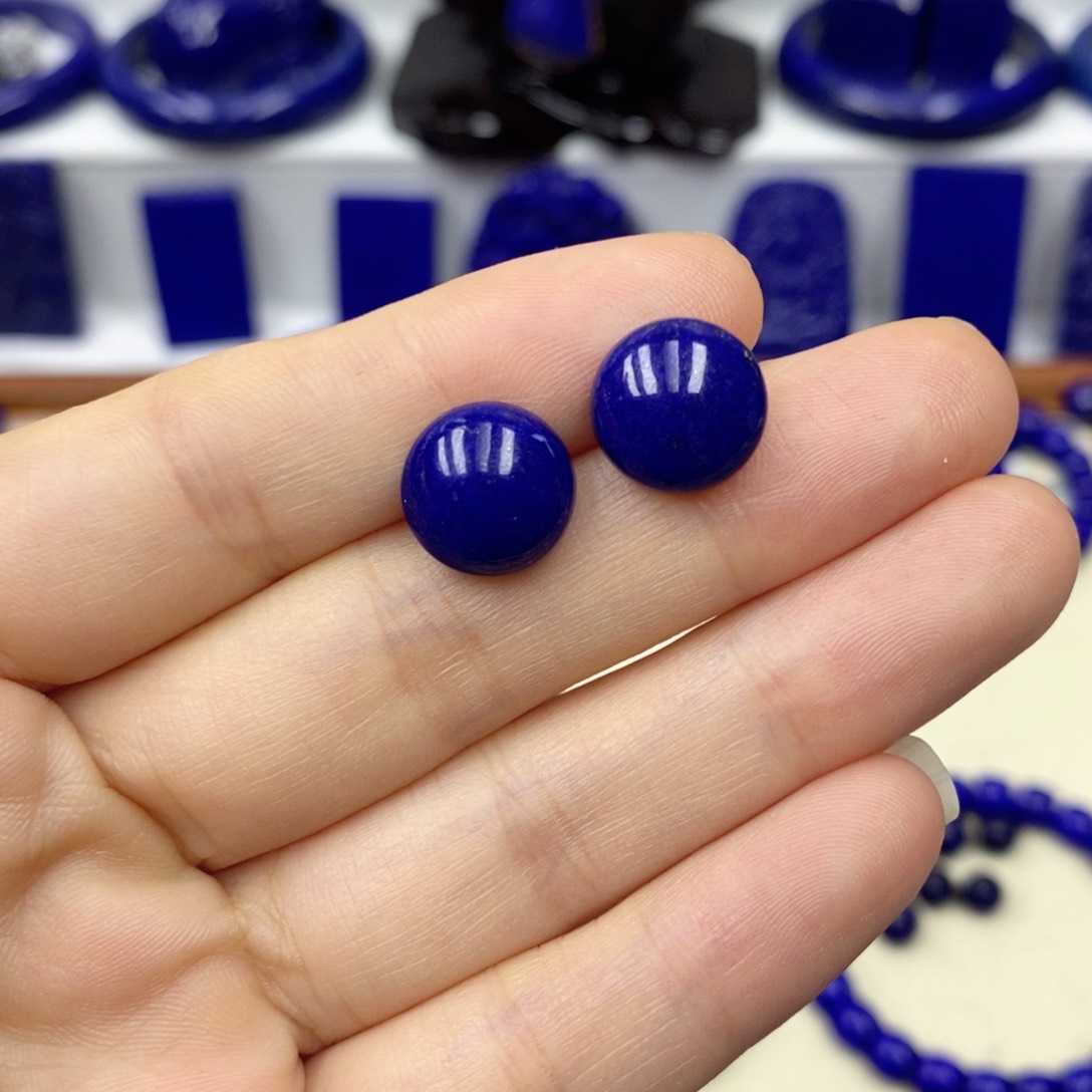 青金石耳饰银S925镶嵌