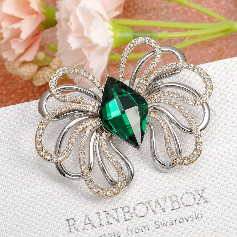 铜仿水晶胸针 高定施华水晶个性蝴蝶结精致胸针