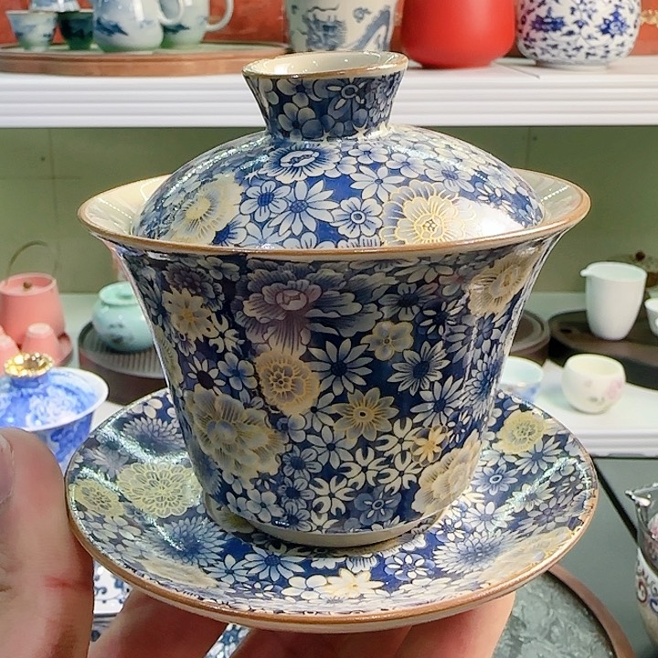 青花瓷器茶具套装旅行套装 茶叶罐玻璃杯等