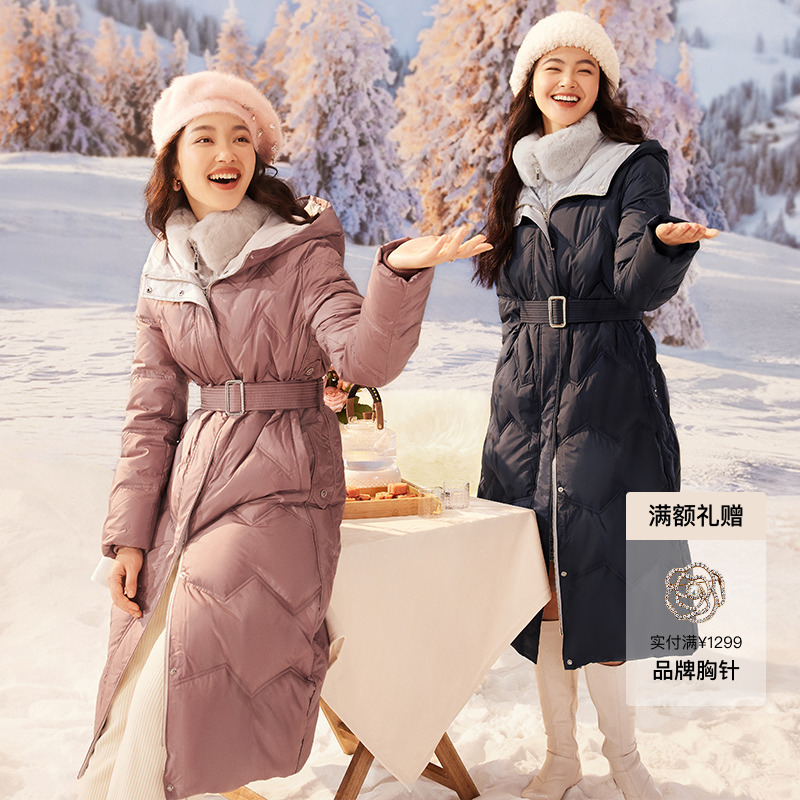 Koradior/珂莱蒂尔「90白鹅绒」兔毛领加厚连帽羽绒服KR00759U1