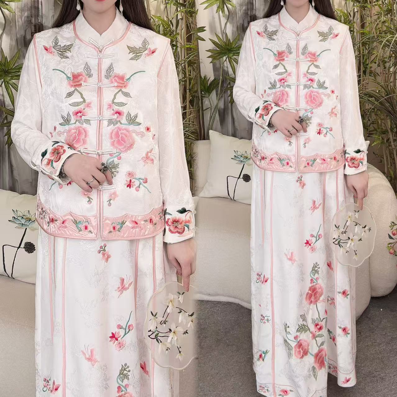 新中式国风提花手工盘扣重工刺绣日常休闲百搭开衫短款马甲258