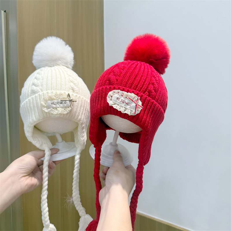 女宝宝帽子秋冬季韩版洋气婴儿辫子护耳帽冬天女童加厚防风套头帽