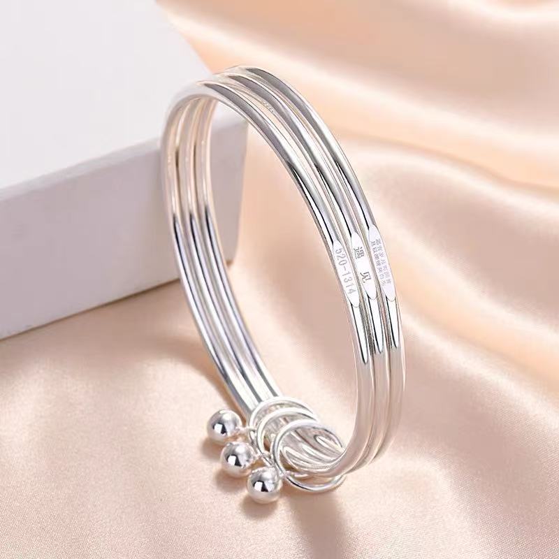 【楠姐专享】三生三世手镯女银轻奢小众精致素圈铃铛