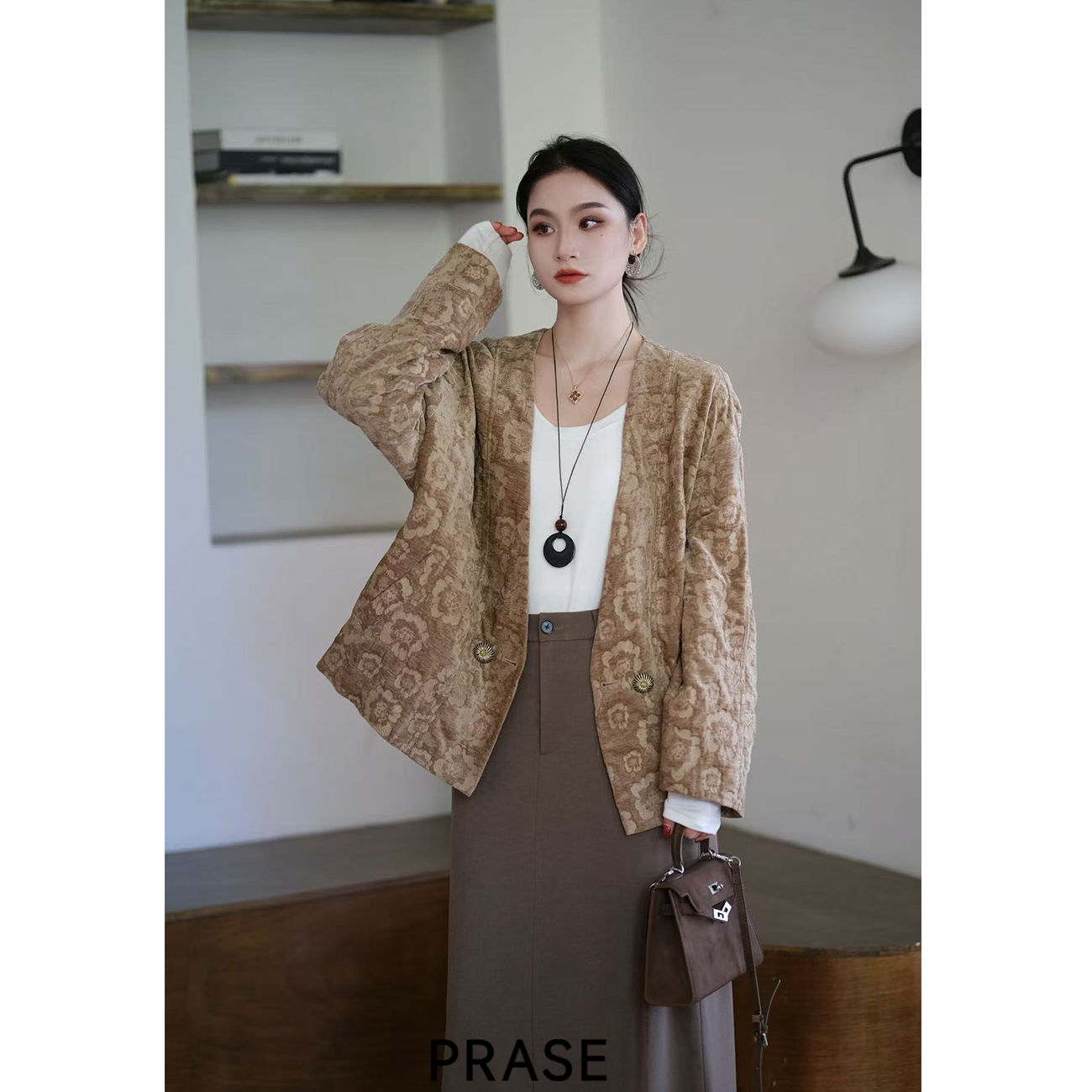 PRASE·噜【清平乐】微胖轻奢设计款秋女复古新中式印花外套PR510C08