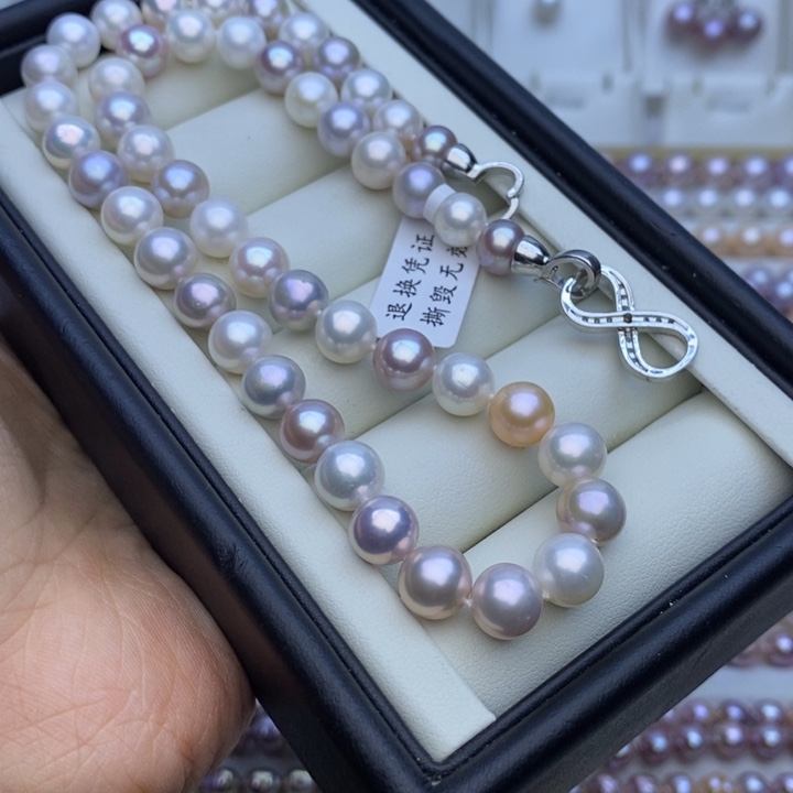 淡水珍珠项链银S925镶嵌8-9