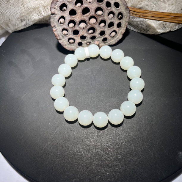 和田玉白玉手串12mm