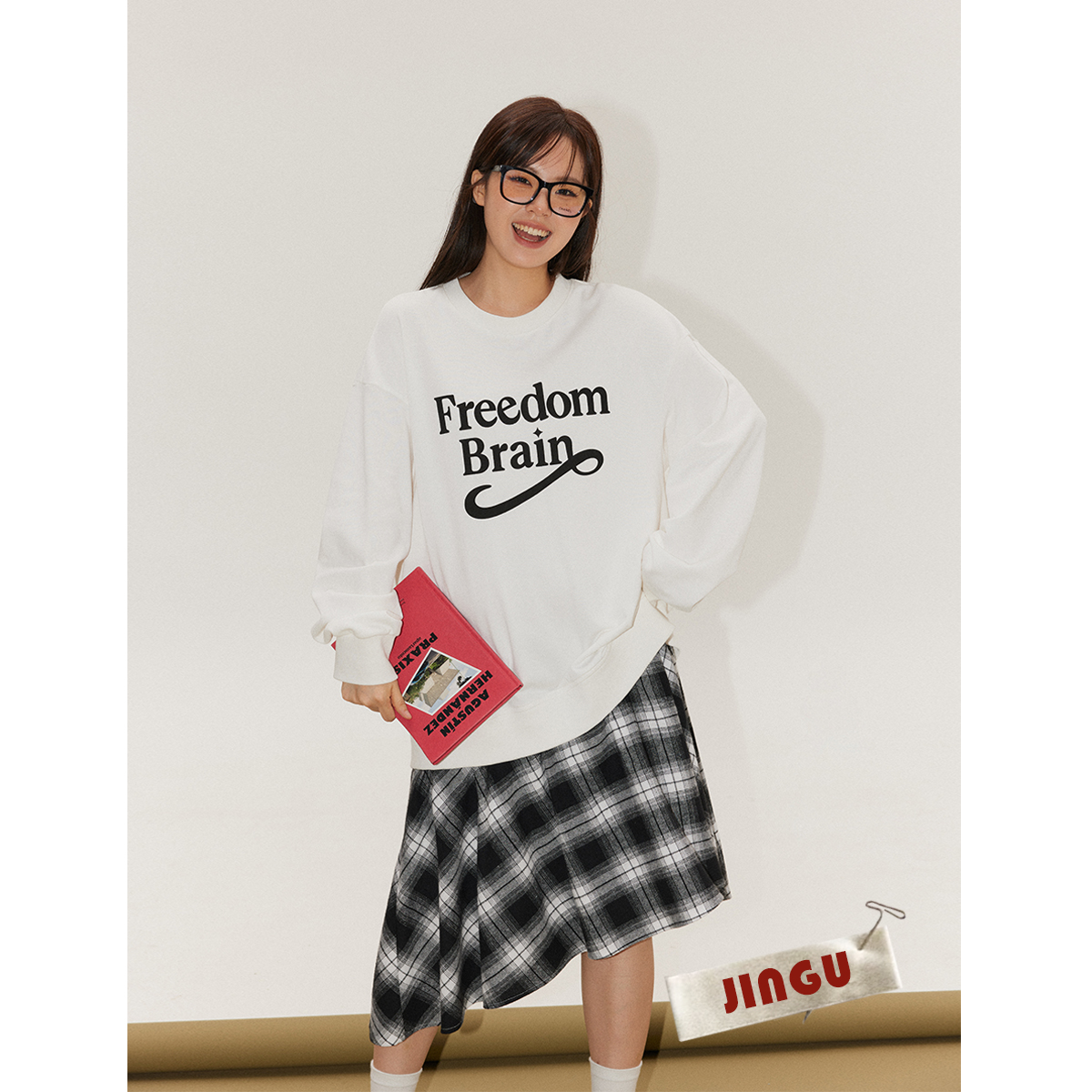 晶咕白标~限定格纹美学~下摆拼格纹字母卫衣连衣裙女秋冬设计感裙