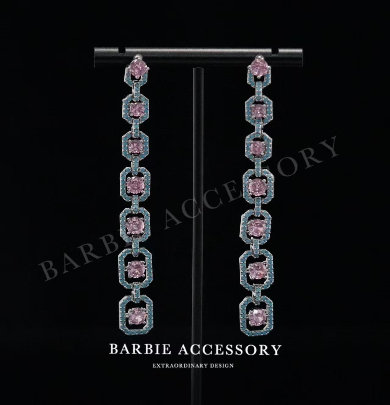 铜合金合成锆石耳饰 【蓝粉黎梦】法式既视设计款高级感绝美耳环