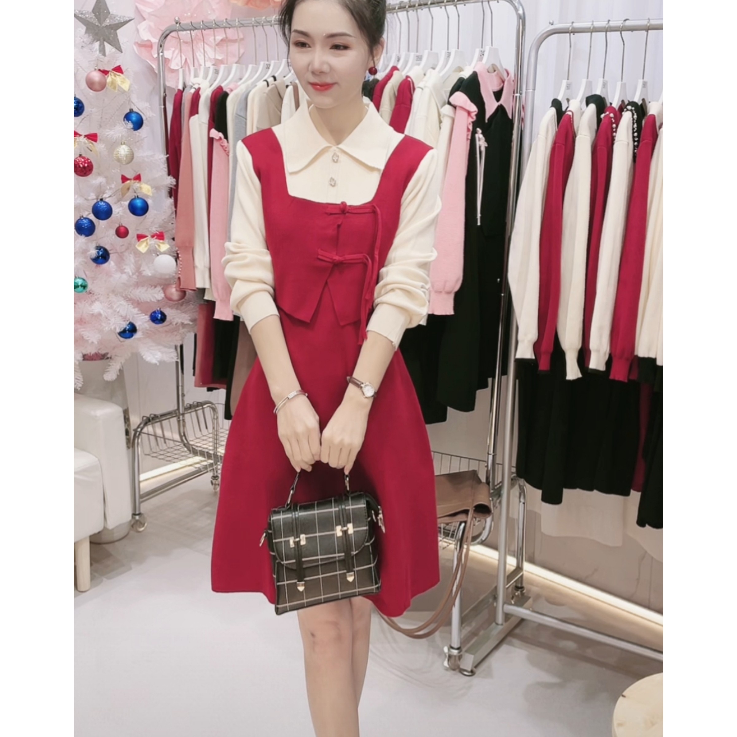 【编码521】新年红色休闲小淑女甜美新款2025女款爆款毛衣女秋冬裙