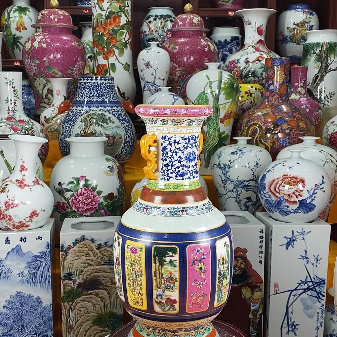 黑***瑰摆件陶景德镇陶瓷赏瓶