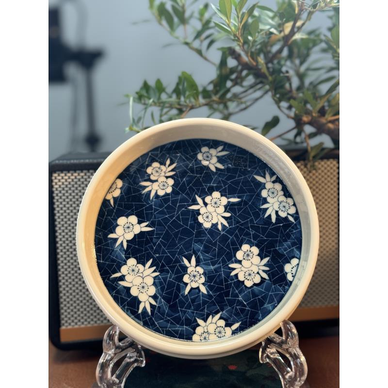A079【景墨春风】景德镇手工手绘青花冰梅壶承  17cm  