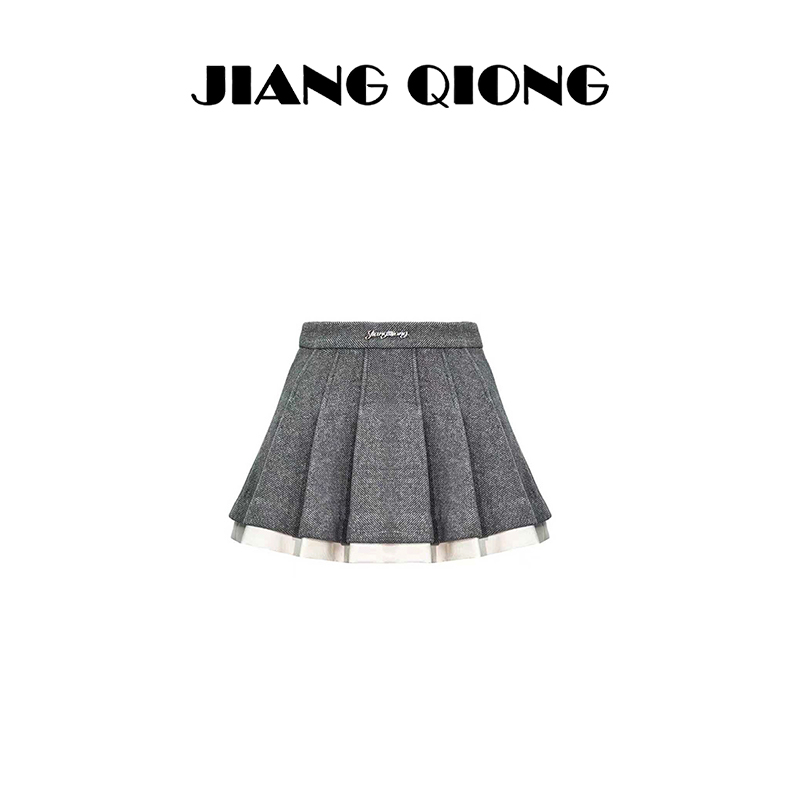姜穹JIANGQIONG钻logo标饰百褶短半裙